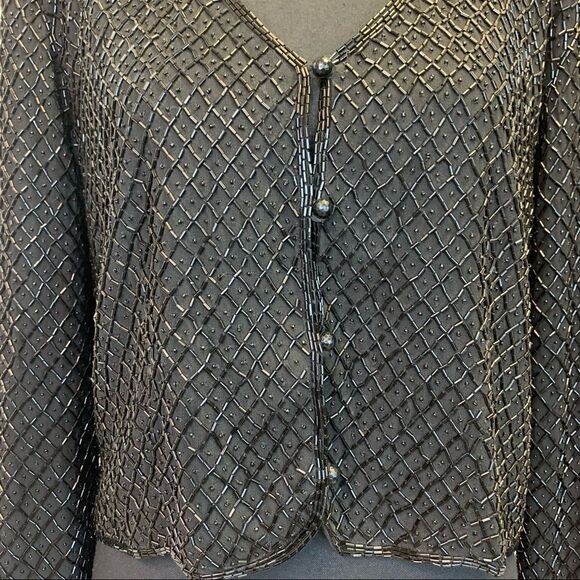 Vintage black long sleeve beaded jacket size large - Picture 4 of 13